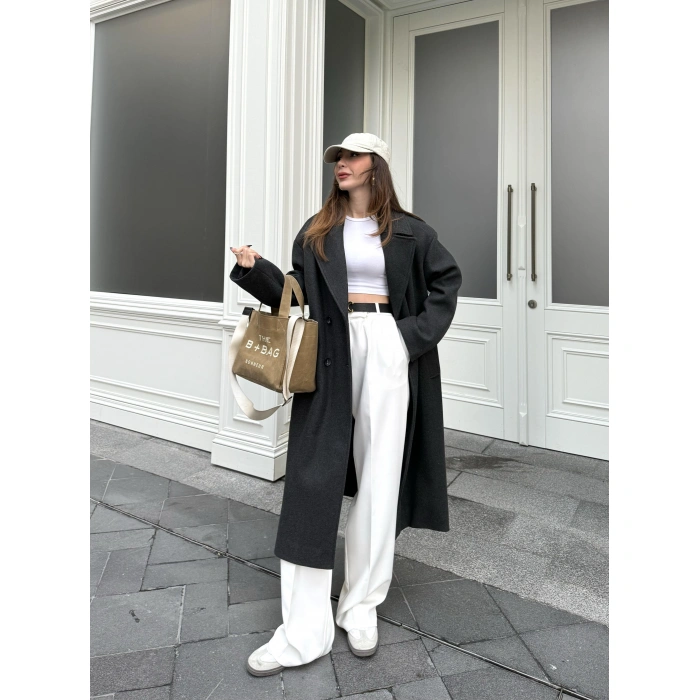 Zr Model Oversize Astarlı Antrasit Kaşe Kaban