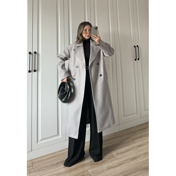 Zr Model Oversize Gri Kaşe Kaban