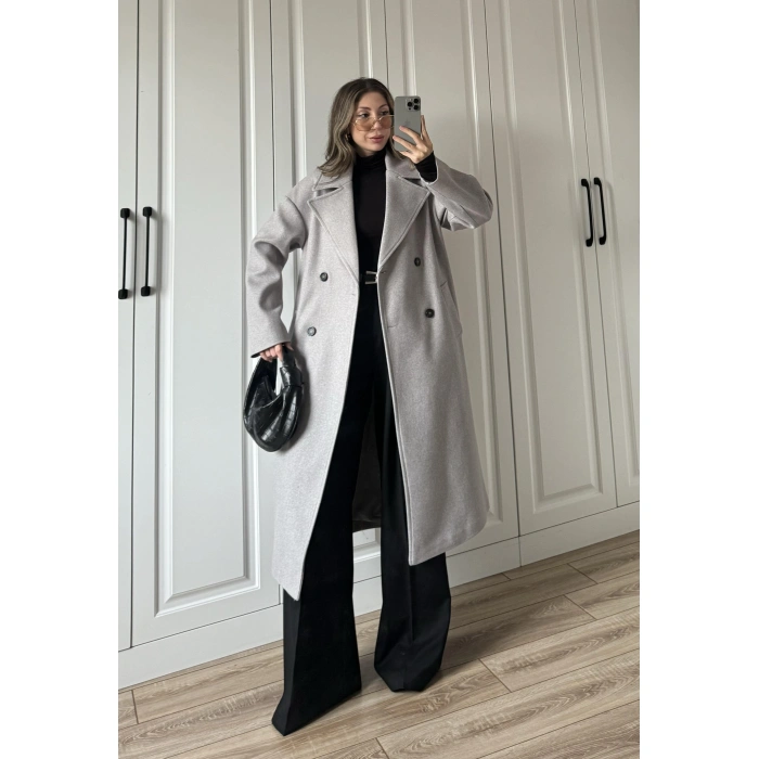 Zr Model Oversize Gri Kaşe Kaban