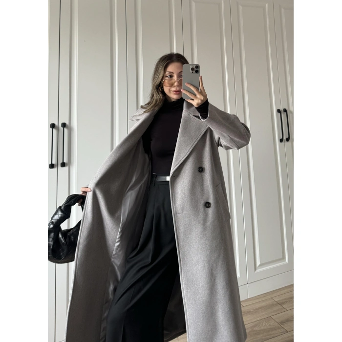 Zr Model Oversize Gri Kaşe Kaban