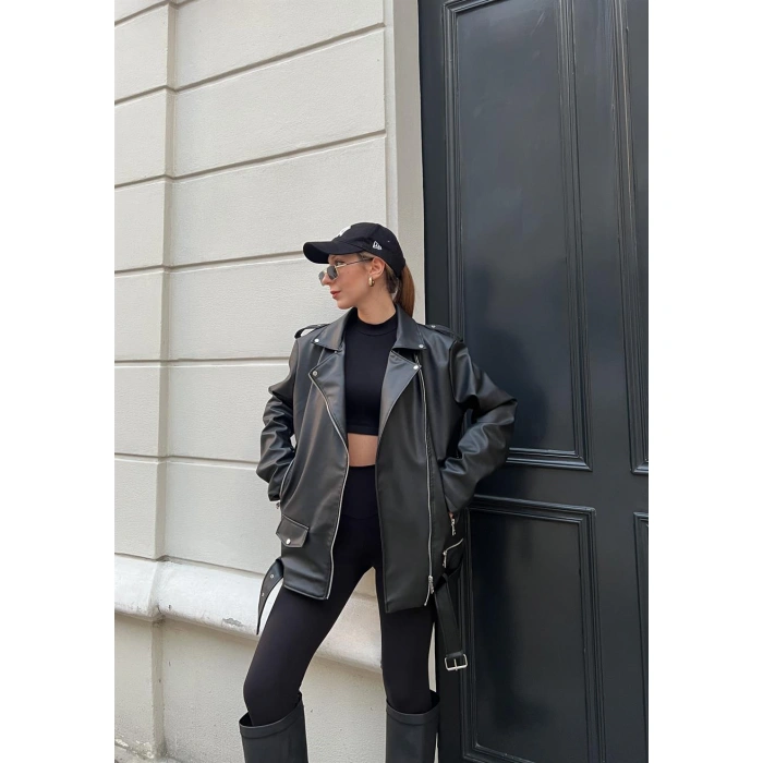 Zr Model Siyah Biker Deri Ceket