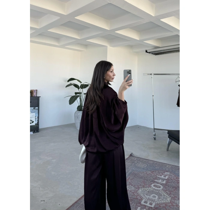 Zr Saten Oversize Bordo Bomber Ceket