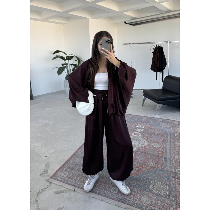 Zr Saten Oversize Bordo Bomber Ceket