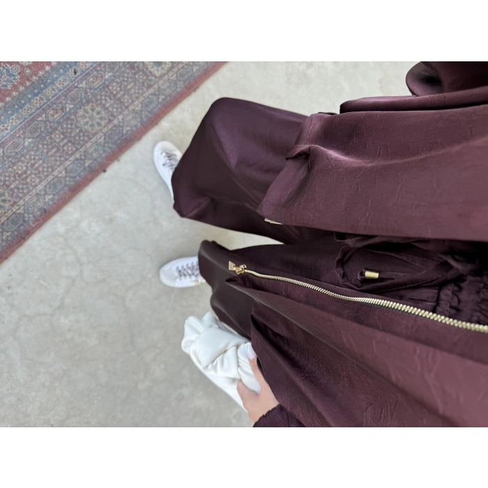 Zr Saten Oversize Bordo Bomber Ceket