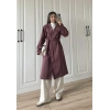 Aria Kuşaklı Astarlı Premium Bordo Trençkot
