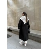 Fularlı Oversize Premium Siyah  Trençkot