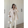 Keten Astarlı Bordo Çizgili Blazer Ceket