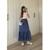 Midi Boy Şifon Astarlı Lacivert Etek