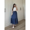Midi Boy Şifon Astarlı Lacivert Etek