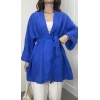 Müslin Kumaş Bağlamalı Saks Mavi Kimono