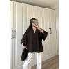 Sofi Düğmeli Oversize Kahve Crep Kumaş Gömlek