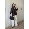 Sofi Düğmeli Oversize Kahve Crep Kumaş Gömlek