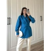 Tasarım Kuşaklı Petrol Mavi Kimono Gömlek