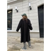 Zr Model Oversize Siyah Kaşe Kaban