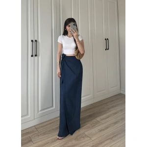 Anvelop Keten Uzun Lacivert Etek