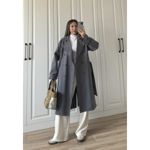 Aria Kuşaklı Astarlı Premium Antrasit Trençkot