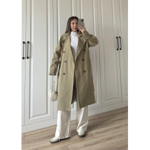 Aria Kuşaklı Astarlı Premium Haki Trençkot