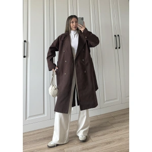 Aria Kuşaklı Astarlı Premium Kahve Trençkot