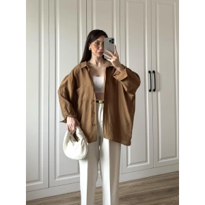 Camel Oversize Tensel Gömlek