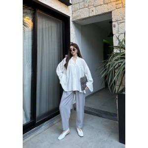 Çift Pensli Basic Tensel Gri Pantolon