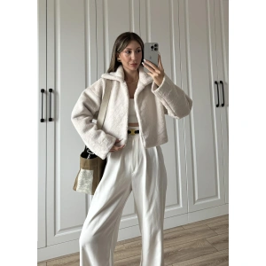 Dera Astarlı Beyaz Kürk Mont