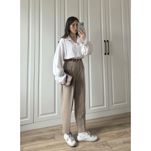 Kemerli Vizon Havuç Kumaş Pantolon