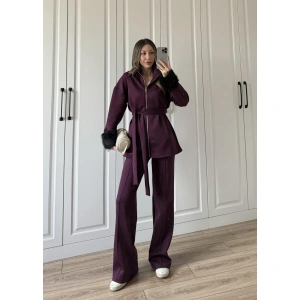 Kolları Kürk Detaylı Bordo Spor Takım