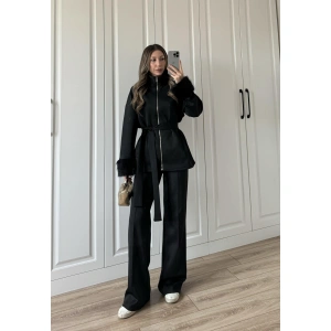 Kolları Kürk Detaylı Siyah Spor Takım