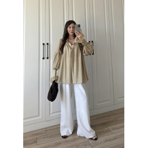 Kolları Volanlı Pinterest Viral Koyu Taş Gömlek