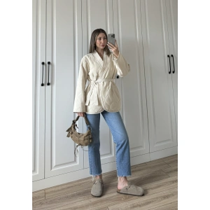 Kuşaklı Astarlı Taş Kapitone Ceket