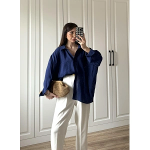 Lacivert Oversize Tensel Gömlek