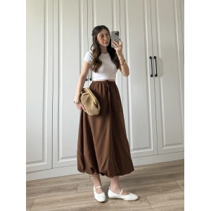 Maxi Astarlı Kahve Balon Etek