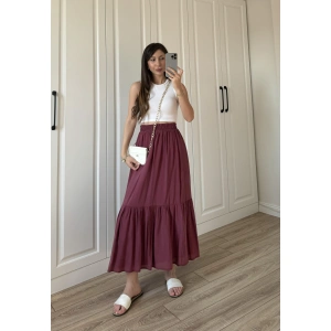 Midi Boy Şifon Astarlı Bordo Etek