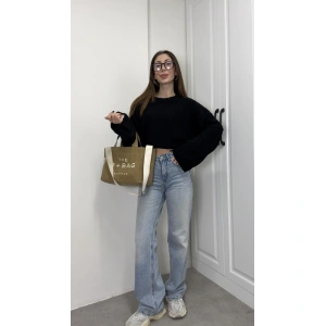 Mini Ponponlu Siyah Oversize Kazak