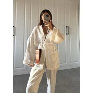 Müslin Beyaz Kimono Hırka