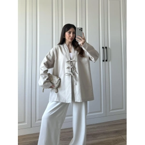 Önü Bağlamalı Taş Keten Kimono