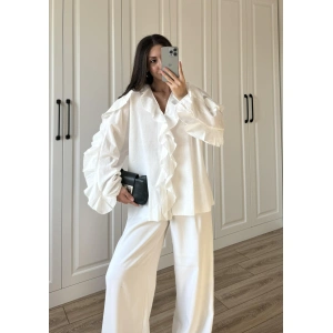 Orj Marka Wien Volanlı Premium Beyaz Gömlek