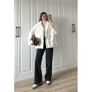 Oversize Premium Astarlı Beyaz Kürk Ceket