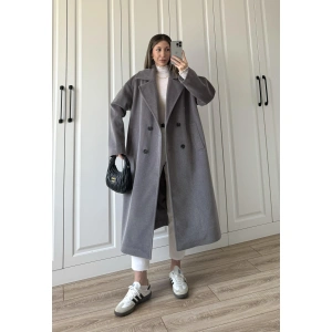 Oversize Premium Astarlı Gri Yün Kaban