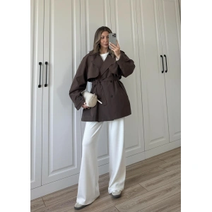 Poem Kuşaklı Astarlı Oversize Kahve Trençkot