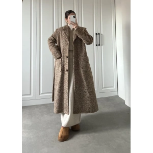 Premium Camel Astarlı Kuşaklı Kaşe Kaban