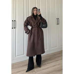 Premium Lux Kalite Astarlı Süet Kahve Trenç