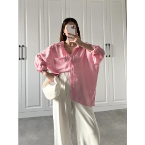 Şeker Pembesi Oversize Tensel Gömlek