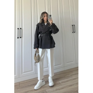 Tasarım Ara Yakalı Kuşaklı Acı Kahve Trenç