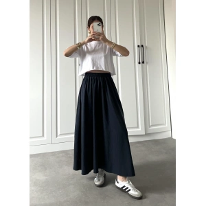 Tensel Beli Lastikli Lacivert Kilos Etek