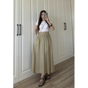 Tensel Beli Lastikli Nude Renk Kilos Etek