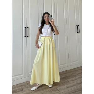Tensel Beli Lastikli Sarı Kilos Etek