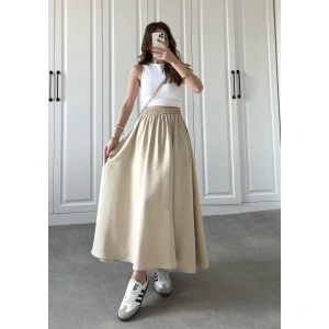 Tensel Beli Lastikli Taş Renk Kilos Etek