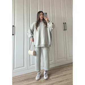 Üç İplik Şardonlu Oversize Gri Takım