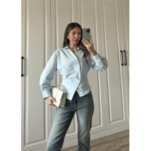 Yandan Düğmeli Çapraz Tasarım Bebe Mavi Poplin Gömlek